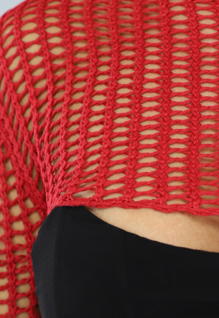 Rode Gehaakte Top met Flair Mouwen