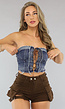 Blauwe Strapless Denim Korset Top