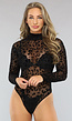 Zwarte Mesh Bodysuit met Panterprint