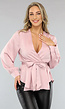 Satin Blouse met Tailleband in Babyroze