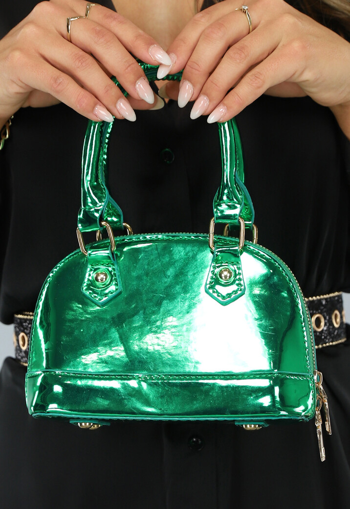 Metallic Groene Halfronde Tas met Ketting