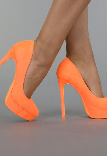 NEW1004 Neon Oranje Suède-Look Plateau Pumps