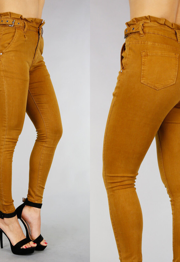 Camel High Waist Paperbag Jeans met Gespen Maat M