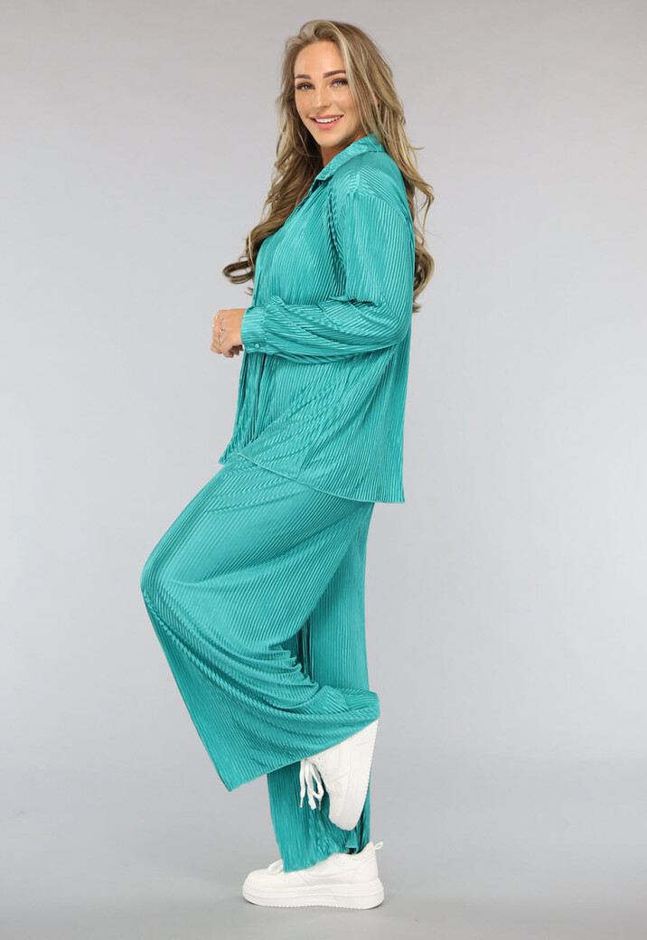 Glanzende Plissé Set in Zeegroen