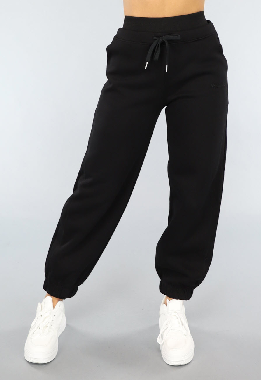 Broek, biezen, smalle broekspijpen, elastische tailleband, split, zwart | Ulla Popken