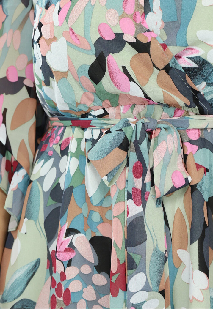 Print Skater Jurk met Flair Mouwen en Tailleband