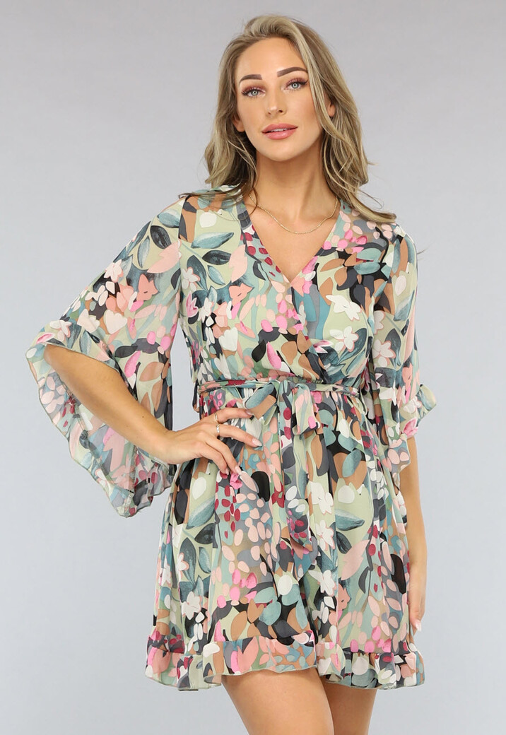 Print Skater Jurk met Flair Mouwen en Tailleband