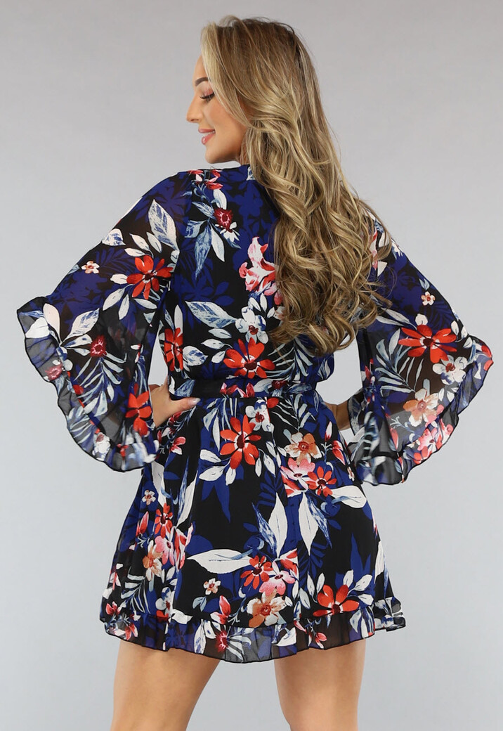 Overslag Jurk met Bloemen Print met Flair Mouwen