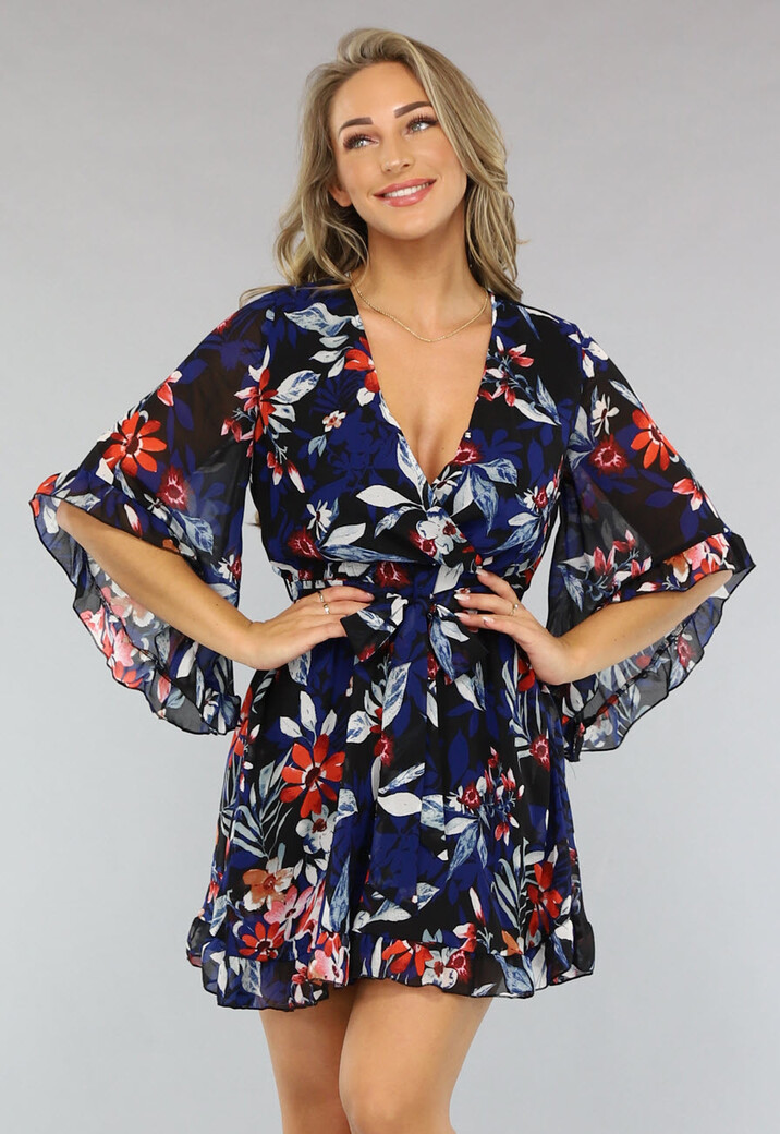 Overslag Jurk met Bloemen Print met Flair Mouwen