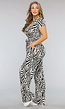 Shortsleeve Jumpsuit met Witte Zebra Print