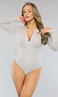 Stretch Ribstof Bodysuit met Rits