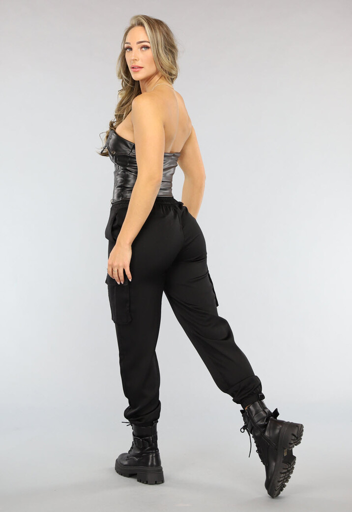 Zwarte Lederlook Bandeau Top met Ritsjes