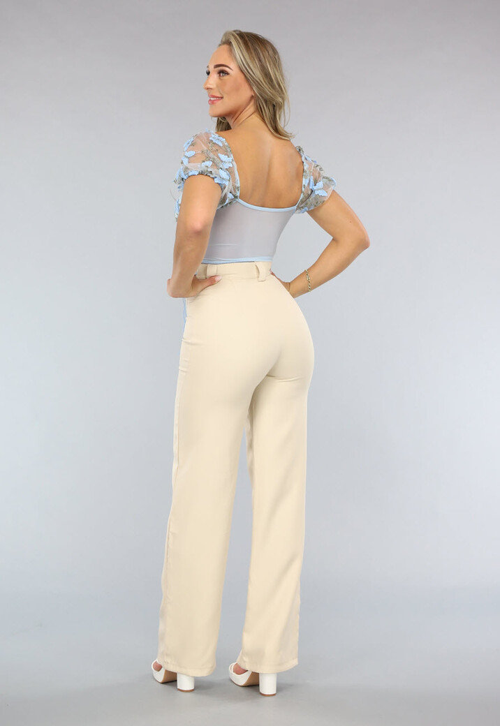 Lichtblauwe Kanten Korset Top met Vintage Bloemen