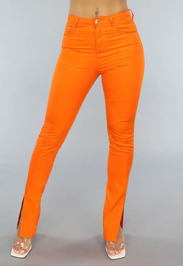 Oranje Skinny Jeans met Split