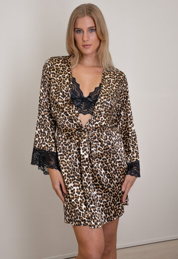 Glanszijde Leopard Print Kimono