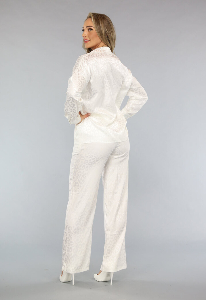 Witte Luipaard Print Pantalon Set