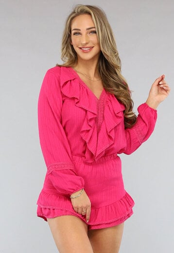 OP=OP! Fuchsia Ibiza Co Ord Set met Ruches