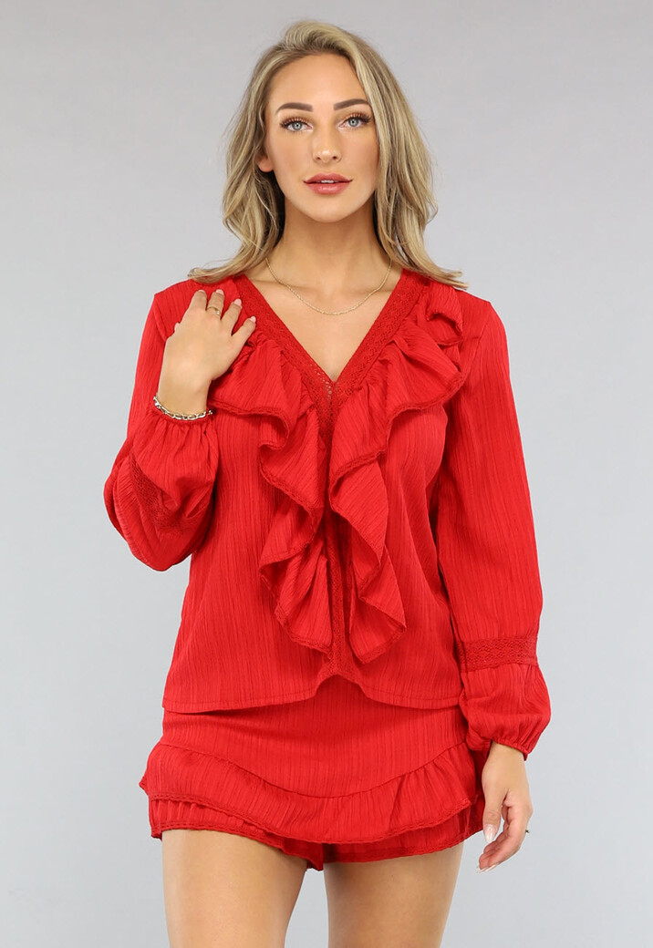 Rode 2-delige Set met Gehaakte Afwerking