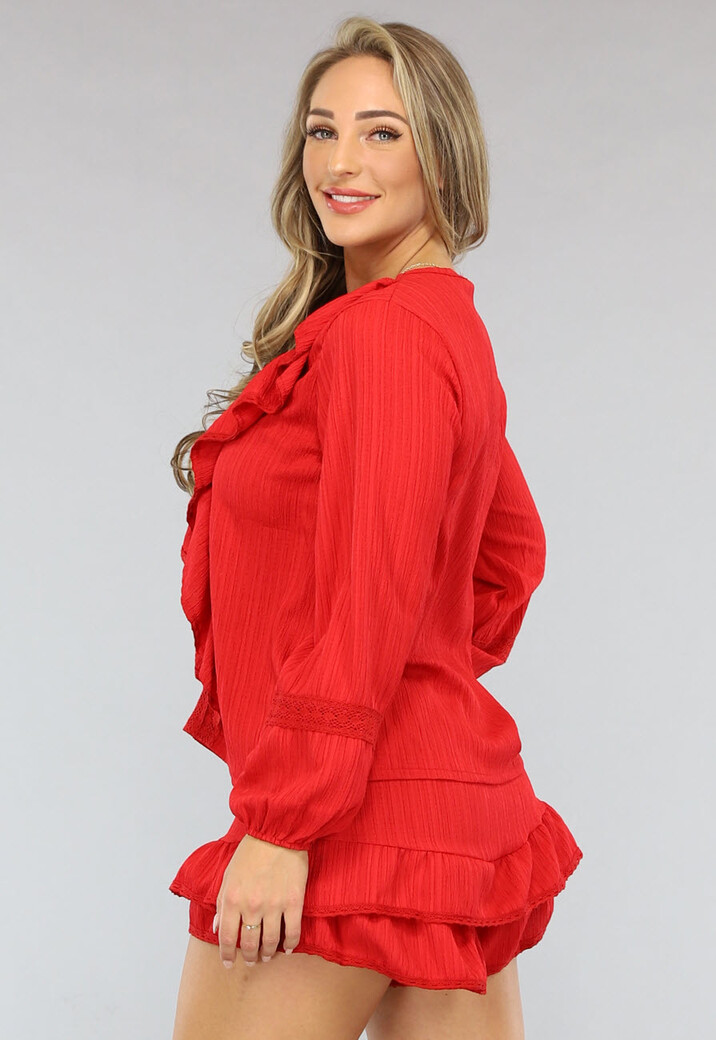 Rode 2-delige Set met Gehaakte Afwerking