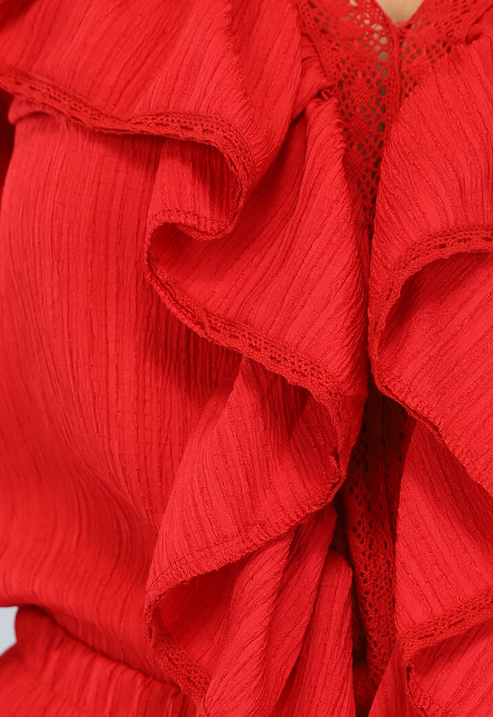 Rode 2-delige Set met Gehaakte Afwerking