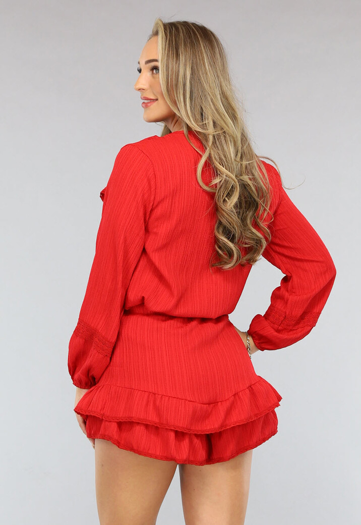 Rode 2-delige Set met Gehaakte Afwerking