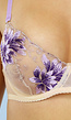 Nude Lingerie Set met Paarse Geborduurde Bloemen en Rokje