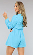 Blauwe Lange Mouwen Mousseline Playsuit