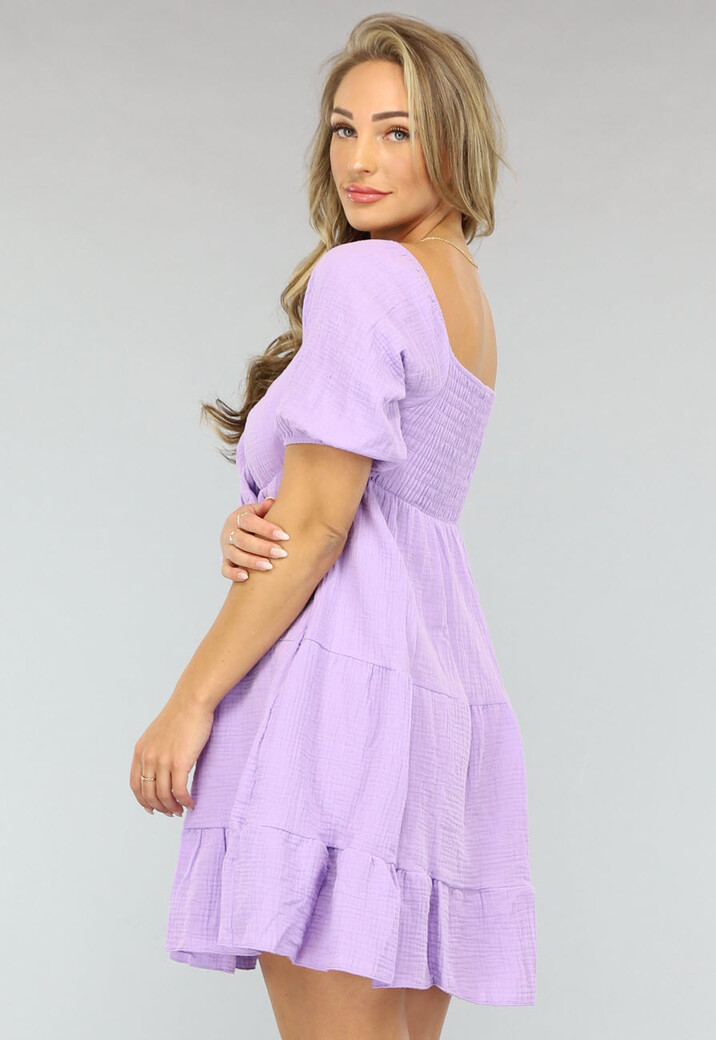 Lila Mousseline Jurk met Strikdetail