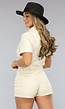 Beige Jeans Playsuit met Korte Mouwen