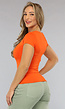 Oranje Shortsleeve Top met Vierkante Hals