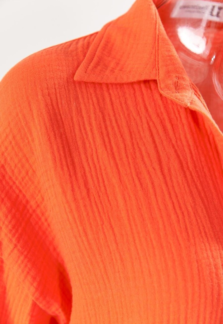Oranje Mousseline Blouse met Trompetmouwen