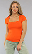 Oranje Shortsleeve Top met Vierkante Hals
