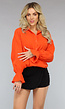 Oranje Mousseline Blouse met Trompetmouwen