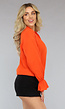 Oranje Mousseline Blouse met Trompetmouwen