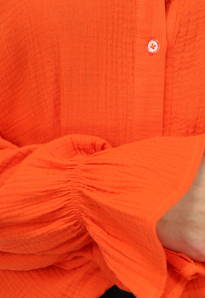 Oranje Mousseline Blouse met Trompetmouwen