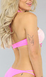 Padded Roze Halter Bikinitopje met Geborduurde Bloemen