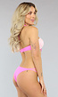 Padded Roze Halter Bikinitopje met Geborduurde Bloemen