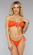 Padded Oranje Bandeau Bikini Top met Halter Model
