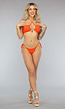 Padded Oranje Bandeau Bikini Top met Halter Model