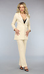 Beige Elastische Halflange Blazer met Schoudervulling