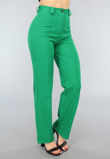 NEW2404 Groene Elastische Straight Leg Pantalon