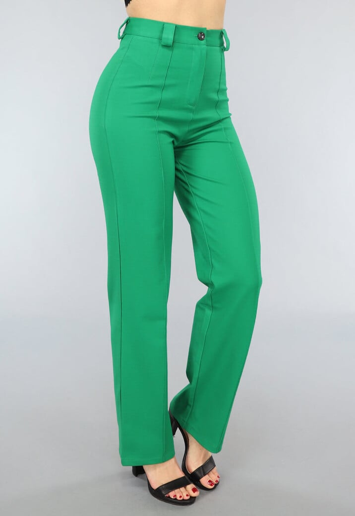 Groene Elastische Straight Leg Pantalon