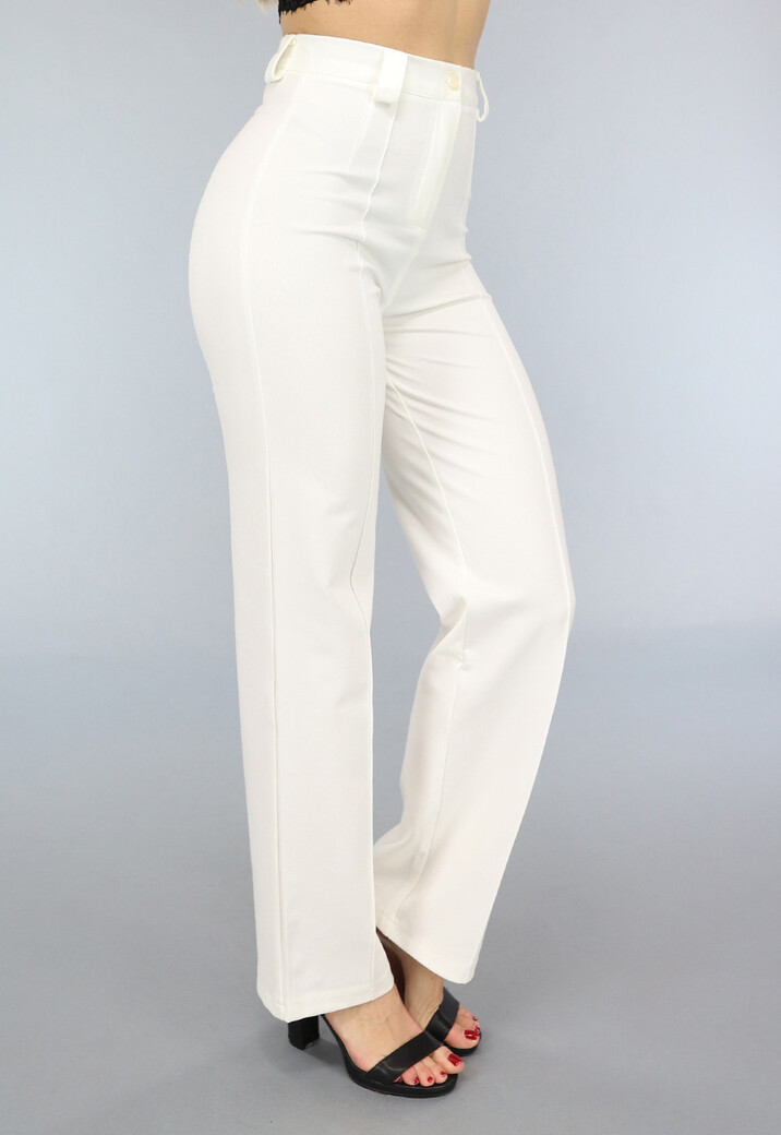 Rechte Aansluitende Witte Pantalon met Stretch