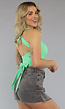 Strakke Mintkleurige Top met Strik op Rug