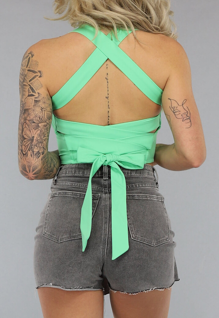 Strakke Mintkleurige Top met Strik op Rug