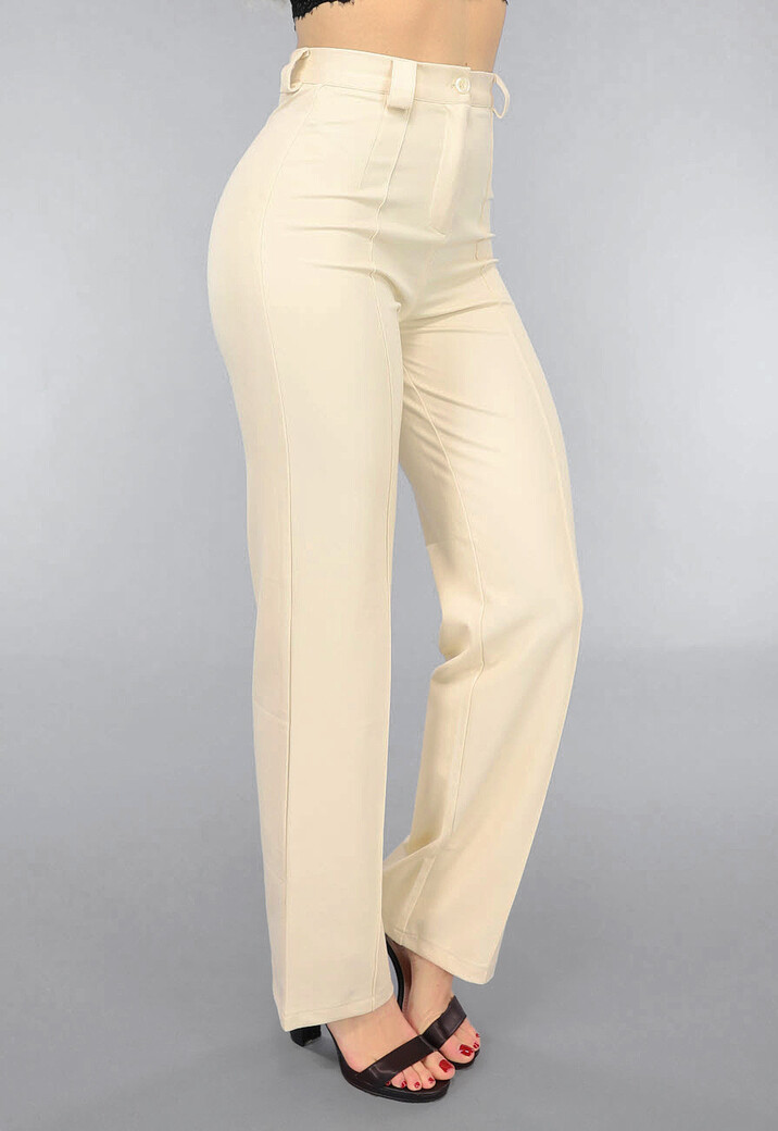 Elastische Straight Leg Pantalon in Beige