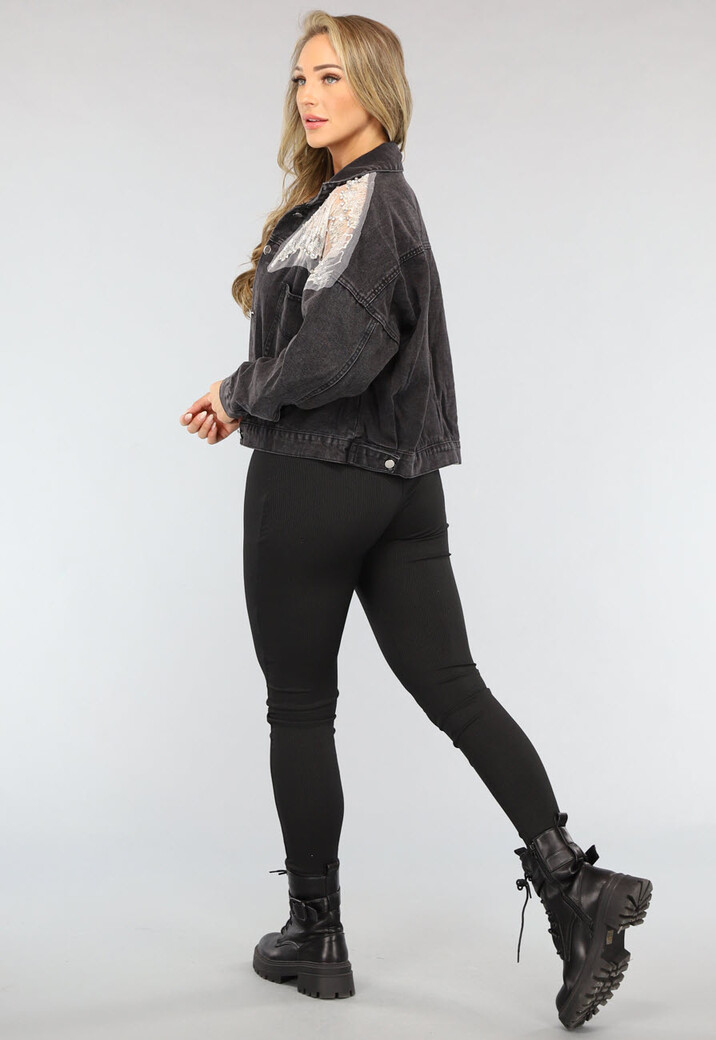 Donkergrijze Glitter Spijkerjas