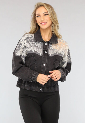 Donkergrijze Glitter Spijkerjas