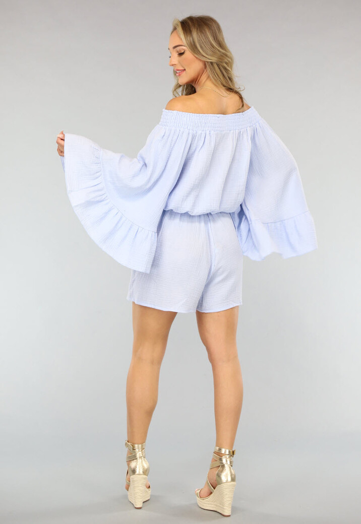 Lichtblauwe Stretch Playsuit van Mousseline Stof