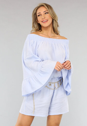 Lichtblauwe Stretch Playsuit van Mousseline Stof